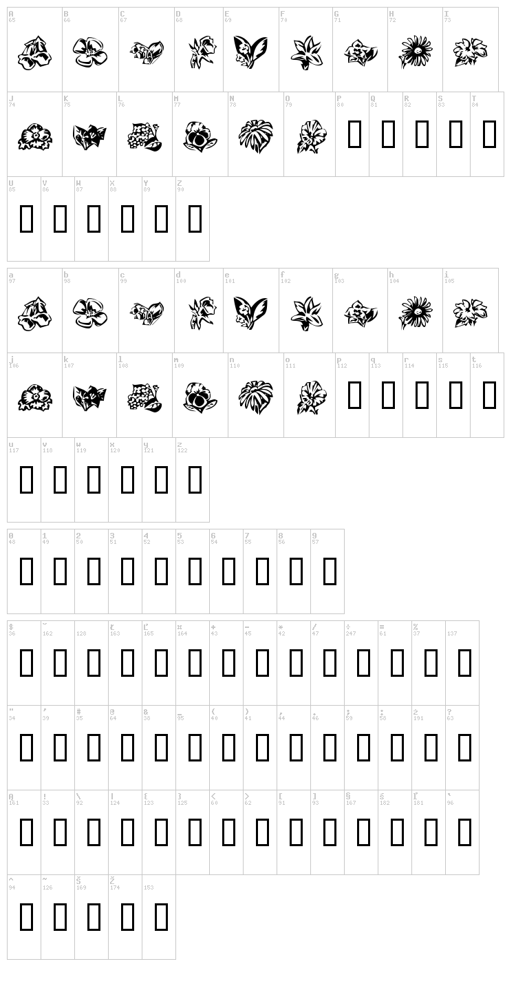 KR Beautiful Flowers font map